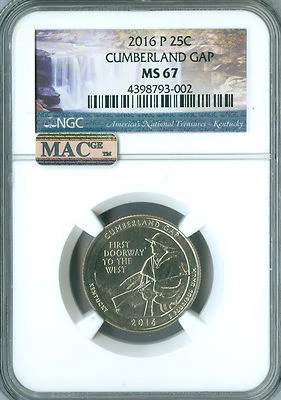 2016 P CUMBERLAND GAP QUARTER NGC MS67 PQ 2nd FINEST GRADE MAC SPOTLESS  .  - Image 1 of 4