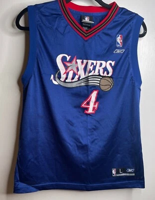 Camiseta deportiva vintage Reebok Chris Webber #4 Philadelphia 76ers azul juvenil grande 14-16  Foto 1 de 4