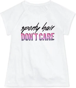 Ideology Girl Power Graphic-Print Sporty hair don't care Tshirt white 5 - Picture 1 of 3