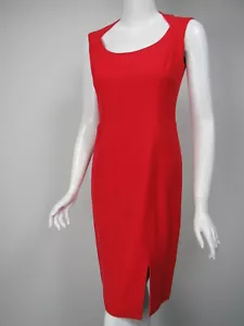 ESCADA Cherry Red Basketweave Cotton Scoop Neck Seam Detail Dress D 36 US 6 - Picture 1 of 5