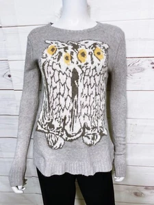 BCBGMAXAZRIA Womens Sweater Size S Gray Owl Print Long Sleeve Pullover - Picture 1 of 8