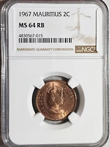 Mauritius 2 Cents 1967 NGC MS 64 RB - Picture 1 of 2
