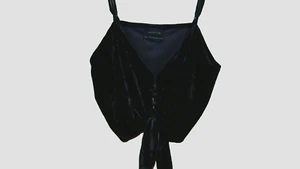 Urban Outfitters Black Velvet Button Up & Tie Front Halter Top Size Medium - Picture 1 of 4