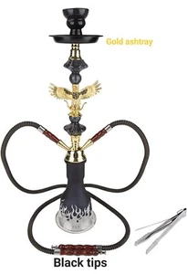 Charlesbuzz Hookah 2 Hose Modern Design Glass Base Clay Bowl Black-Eagle 21.25" - Picture 1 of 7