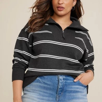 Maurices Willowsoft Striped Gray White 1/4 Zip Sweater Sweatshirt Plus SZ 3X - Image 1 of 4