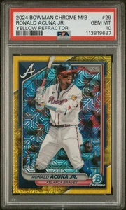 2024 Bowman Chrome Mega Ronald Acuna Yellow Refractor /75 PSA 10 Gem Mint Pop 5 - Picture 1 of 2
