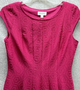 Elle Dress Short Sleeves Boat Neck Geometric Fuchsia/Pink Large NWOT - Picture 1 of 14