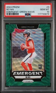 Panini Prizm - Bo Nix Emergent Green Wave Prizm #3 (RC) PSA 10 Broncos 2024 - Imagen 1 de 3