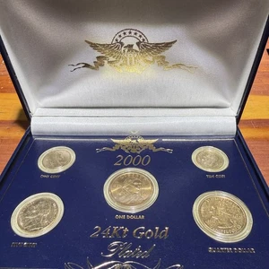 2000 United States Mint Proof Five (5) Coin Set 24kt Gold-Plated - Picture 1 of 5