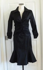2pc Tadashi Shoji Black Stretch Taffeta Ruched Top/Hi-Lo Fit Flare Skirt M10 12 - Picture 1 of 24