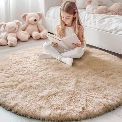  Round Rugs for Bedroom - Machine Washable, 5x5 Feet Circle 5ft Round Beige - Image 1 of 4