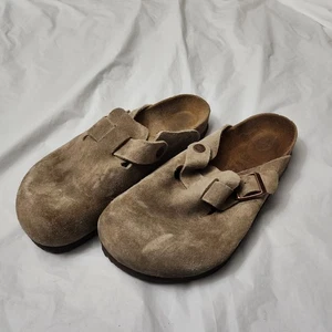 Birkenstock Boston ciabatte scamosciate scarpe slip on grigio taglia uomo 8 donna 10  - Foto 1 di 7