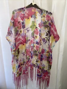 Ladies Multi Coloured Floral, Lightweight, Sheer Beach Top One Size - Picture 1 of 8