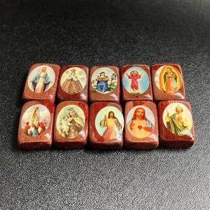 Vintage Lot Of 10 Wood Religious Catholic Jewelry Making Beads .75” Jesus Prague - Picture 1 of 6