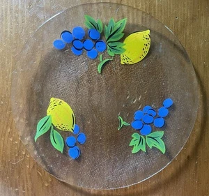 Arcoroc France Glass 1950s Hand Painted Lemons & Grapes 11” Inch Plate - Picture 1 of 1