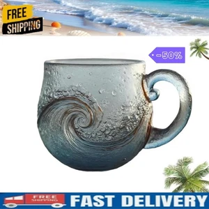 Handcrafted Sea Glass Wave Mug 12 Oz Handblown Glass Drink  ware for Tea ♨ - Picture 1 of 18
