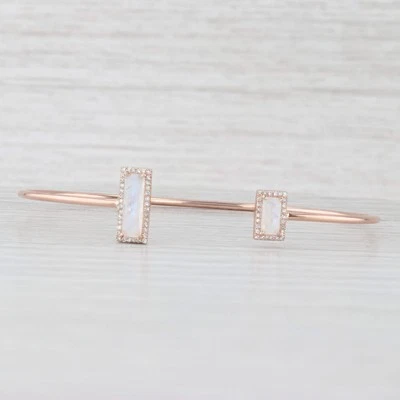 Brazalete Brazalete Piedra Luna Nueva Diamante Halo Oro Rosa 14k 6.75" Ajustable Foto 1 de 4