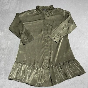 Zara Dress Womens Small Green Shirt Long Sleeve Button Collared Ruffle Casual - Picture 1 of 6