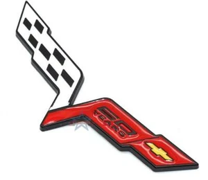 Red White Crossed Flags 60 Years Emblem Badge Chevy Corvette Grand Sport C6 Z06 - Picture 1 of 9