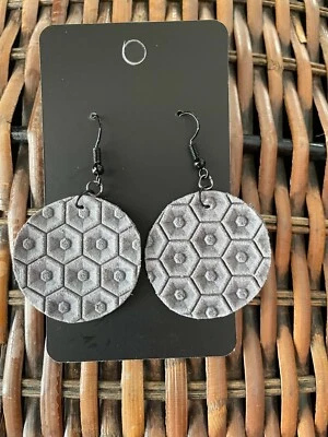 Handmade Genuine Leather Boho Gray Beehive Circle Rustic Western Trend Earrings - Image 1 of 4