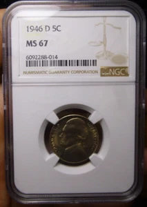 1946-D 5C Jefferson Nickel NGC MS67 - Picture 1 of 4