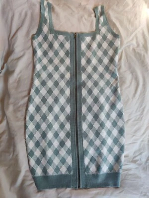 Vestido Suéter Azul Rubor Verde Blanco Talla M Cuadros Foto 1 de 4