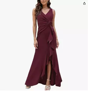 FQA Formal Elegant Evening Long Sexy V-Neck Split Wrap Dress (Burgundy, M) - Picture 1 of 4