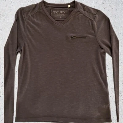 Guess Shirt Men’s Large Grey Solid Long Sleeve 1/4 Button Zip Pocket Dress - Image 1 of 4