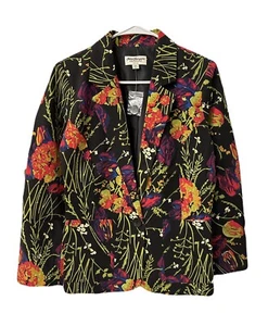 NEW Norm Thompson Womens Size Small Black & Multicolor Botanical Floral Blazer - Picture 1 of 8