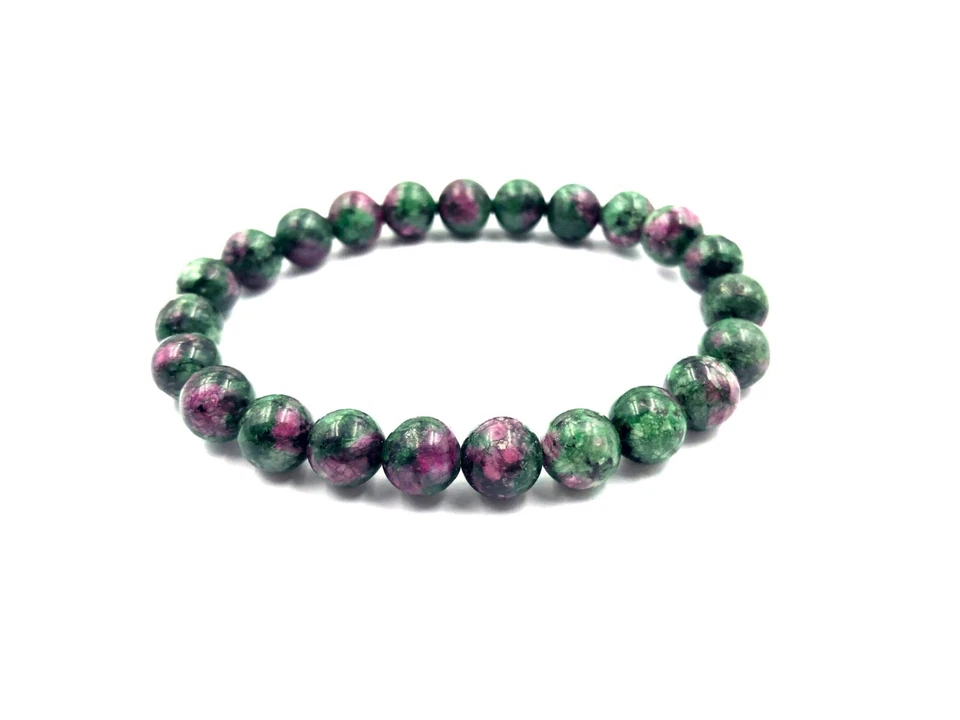 Natural Ruby Zoisite Gemstone 8mm Round Beaded Stretchable Unisex Bracelet 7.5" - Image 1 of 1