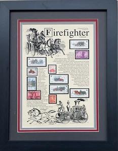 Briefmarken "Feuerwehrmann" individuell gerahmt Stempelkunst Feuerwehr Ehrenamt - Bild 1 von 3