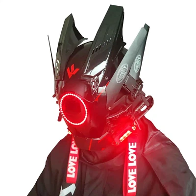 Casco Con Maschera Punk A Trecce LED Per Lo Stile Del Vestito Da Spettacolo - Immagine 1 di 4