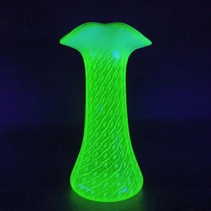 John Walsh Vaseline / Uranium Opalescent Glass 'Spiralling Dots' Vase - Picture 1 of 10