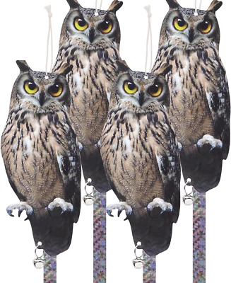 Fake Owl Decoy to Scare Birds, 4Pack Pigeon Deterrent Bird Scarer Reflective Owl - Image 1 of 4