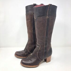 Camper 36 tall leather heel boots brown Womens gum sole 6 England