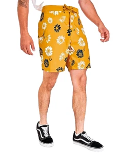 VANS Board Shorts Mens 32 Waist Cargo Pocket Mixed 18 Inch Golden Yellow Floral - Picture 1 of 6