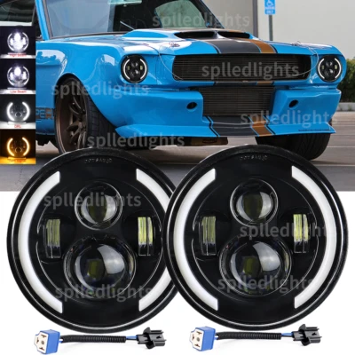 Fit Ford Mustang Fastback 1965 1966 1967 1968-1978 7" INCH Round LED Headlights - Image 1 of 4