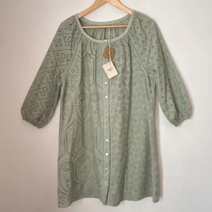 Faherty Valencia Eyelet Dress Desert Sage Small-Medium Beach Boho Cottage NEW A1 - Picture 1 of 18