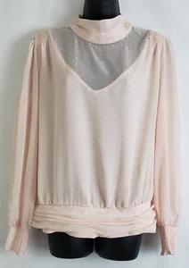 White House Black Market Bluse Langarm Größe 14 Kamelie Rouge gefüttert Neu mit Etikett - Bild 1 von 13