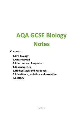 AQA GCSE Biology Revision Notes Guide Concise Notes (Cover Entire Specification) - Image 1 of 2