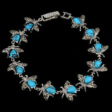 Stabilized Pear Turquoise 6x4mm Marcasite 925 Sterling Silver Bug Bracelet 7.5