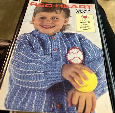 Red Heart Crochet Patterns CASUAL KIDS Sweaters Pants Baseball Boys Girls Sets - Image 1 of 4