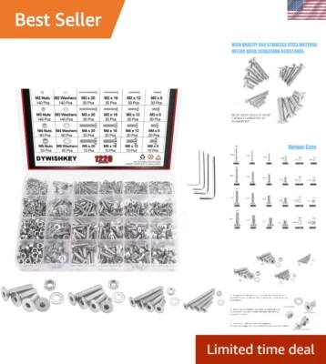 Durable 1220 PCS Stainless Steel Hex Cap Bolts & Washers - Complete Fastener Set - Image 1 of 4