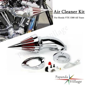Chrome Billet Alu Cone Spike Air Cleaner Intake Filter Kit For Honda VTX VTX1300 - Picture 1 of 7