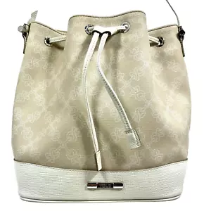 TOUS Shoulder Bucket Bag Women Leather Large Sand Stone Canvas Shopper Tote - Picture 1 of 24