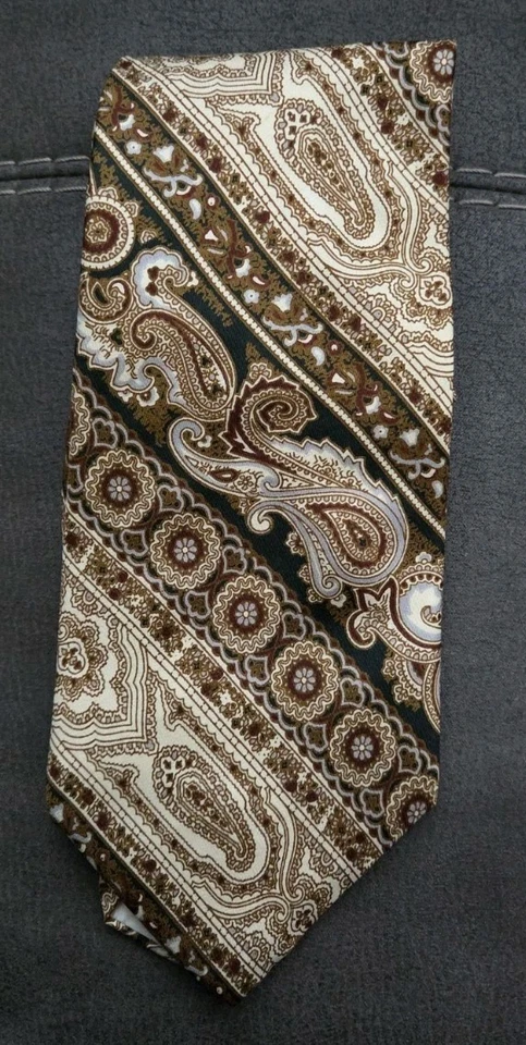 Corbata de cuello 100 % seda marrón/crema/azul cachemira KELLY 1 vintage venta inmobiliaria Foto 1 de 3