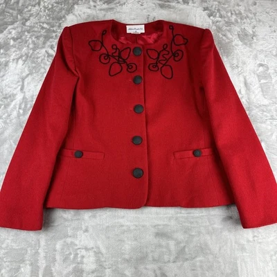 Vintage Stephen Douglas Wool Jacket Women's 8 Red Black Abstract Classic (0972) - Image 1 of 4