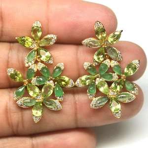 925 Sterling Silver Green Peridot, Emerald & Cubic Zirconia Earrings - Picture 1 of 4