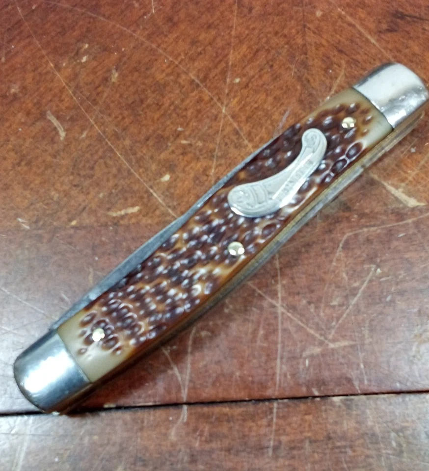 Винтажный карманный нож с 2 лезвиями FRONTIER #44PI Muskrat: делрин; сделано Imperial США - Изображение 1 из 4