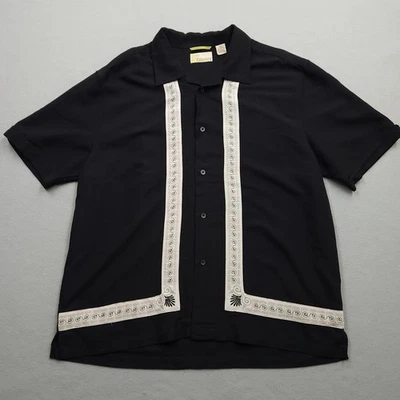 Camisa Cubavera Para Hombre Extra Grande Negra Beige Abotonada Mezcla Rayón Bowling Camp Foto 1 de 4